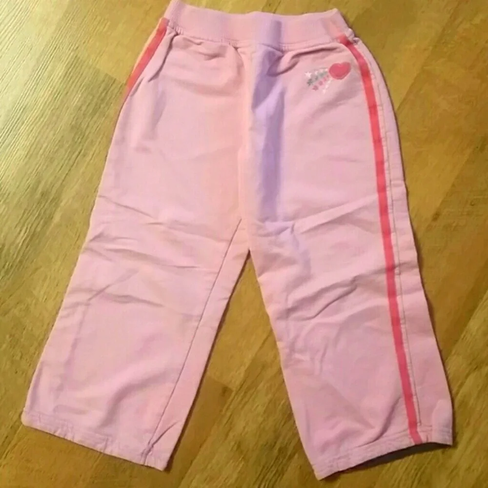 Gymboree Girls Embroidered Navy Short Sleeve Shirt with Pink Sweatpants Size 3-4